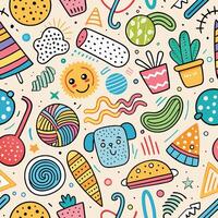 a colorful doodle pattern with various objects vector