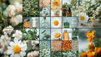 A collage of different types of essential oils photo