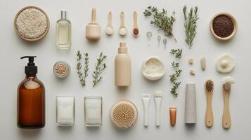 Various items including soap, toothbrush, and other items photo