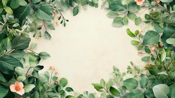 Green leaves and flowers on a white background photo