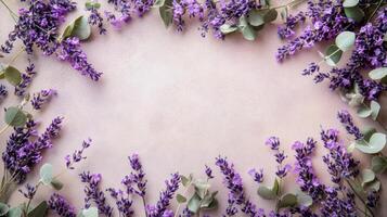 Lavender flowers on a pink background photo