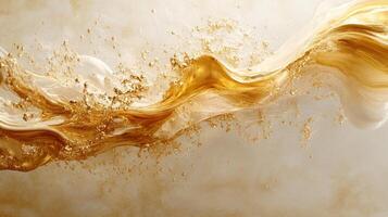 Golden liquid flowing over a white background photo