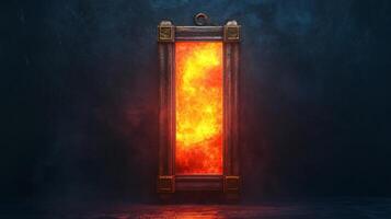 An image of a fire burning in a wooden frame photo