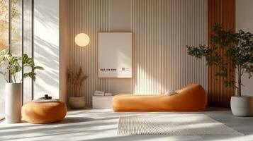 A modern living room with orange furniture photo