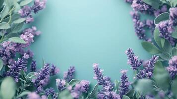 Lavender flowers on a blue background photo