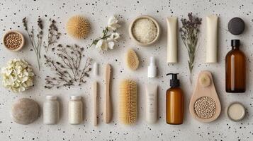 Various natural products arranged on a table photo