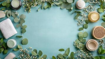 Spa products on blue background photo
