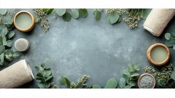 Spa products on a grey background photo