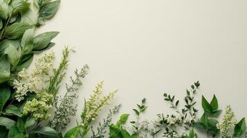 Green plants and flowers on a white background photo