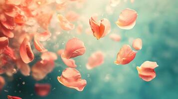 Rose petals falling from the sky photo