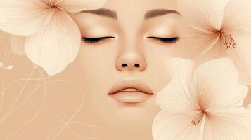 Beautiful woman with flowers on her face photo