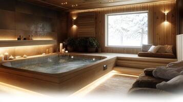 A spa room with a jacuzzi tub photo