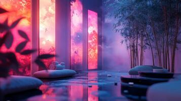 A room with purple and pink lights photo