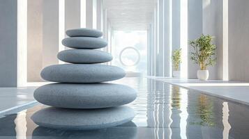 A stack of stones in a pool with water photo