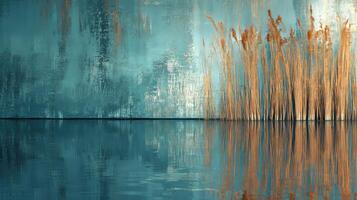An abstract painting of reeds in the water photo