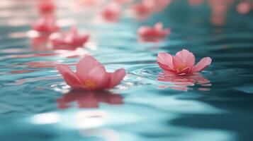 Pink lotus flowers floating in water photo