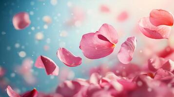 Pink petals falling from the sky photo