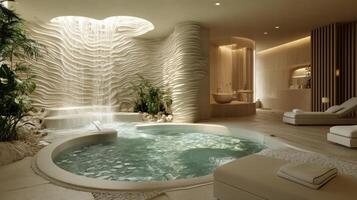 A spa room with a waterfall and waterfall photo