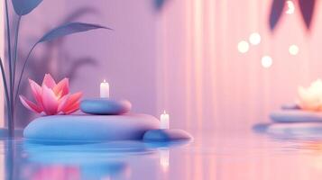 A scene with candles and water lilies photo