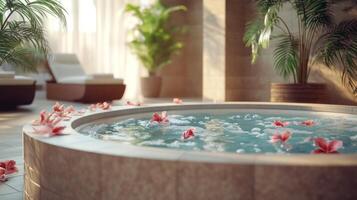 A spa tub with flowers in it photo