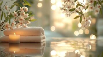 Spa with candles and flowers on the table photo