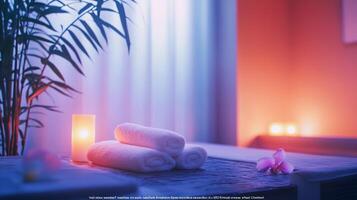 Spa room with candles and towels photo
