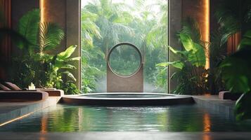 A large pool surrounded by tropical plants photo