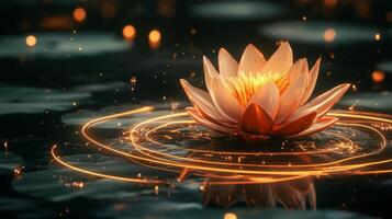 A lotus flower floating in water with lights photo