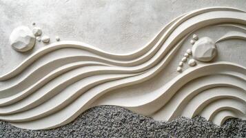 A wall with a wave pattern made of white plaster photo