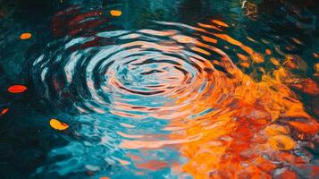 A circular pattern of water with leaves and leaves photo
