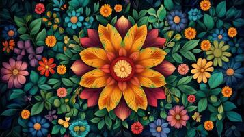 Colorful flowers on a black background photo
