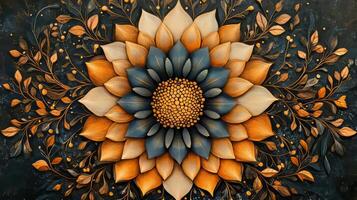 A painting of a flower with leaves and flowers photo