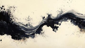 A black and white painting of a wave photo