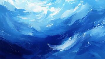 A painting of a blue ocean with white clouds photo