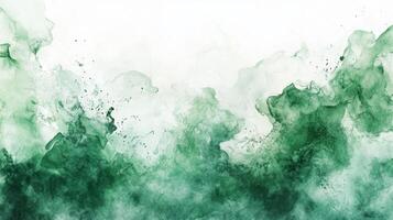 Green watercolor paint splashes on white background photo
