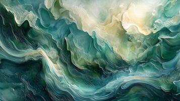 Abstract painting of waves in green and blue photo