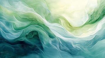 A painting of a wave with green and blue colors photo
