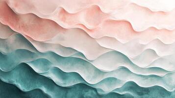 A painting of waves in pink and blue photo
