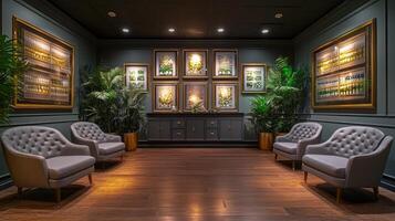 A room with chairs and plants in it photo