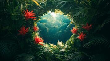 A tropical forest with a circular hole in the middle photo