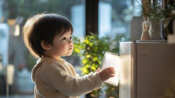 A young child holding a light up device photo