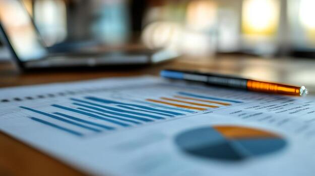 Business finance concept with pen and paper on table photo