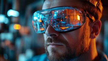 A man wearing goggles in a factory photo