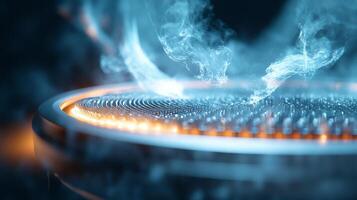 A close up of a gas burner with smoke coming out photo