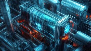 Futuristic city with futuristic buildings and machinery photo