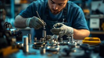 A man working on a machine in a factory photo
