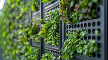 A vertical garden with plants growing on it photo