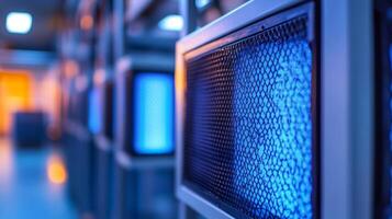 A close up of a computer monitor with blue lights photo