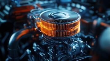 An engine with a bright orange glow photo