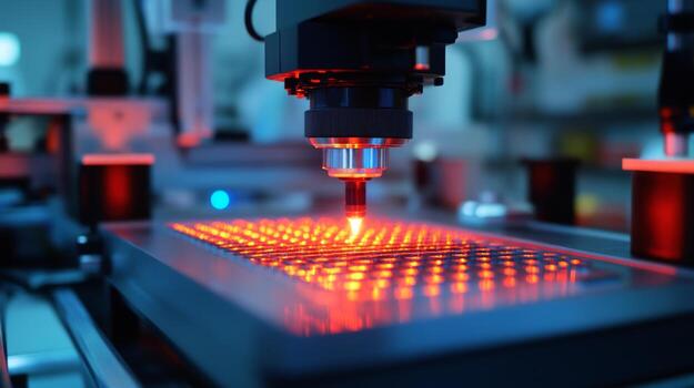 A machine is using a laser to make a piece of glass photo